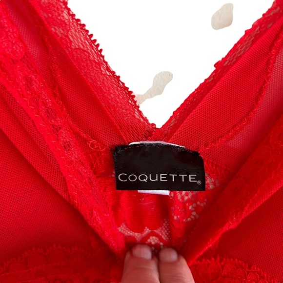 Coquette Red Long Sheer Lace Detail  Women's V Neck Nightie Dress Size Small - Picture 4 of 8